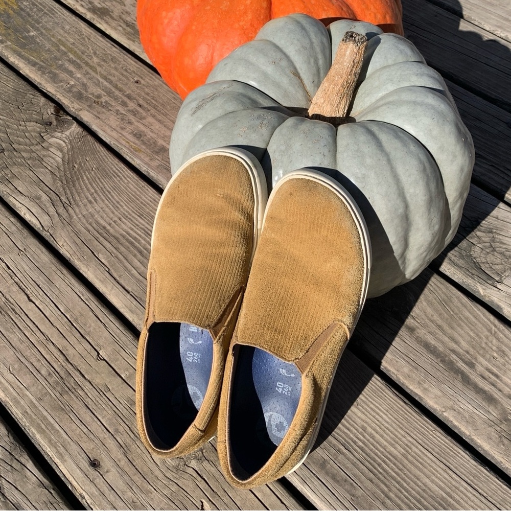 Birkenstock Oswego Cork Brown Tan Suede Leather Slip On Loafers Shoes size 9